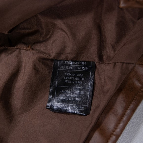 Jack Faux Leather Vest Longline Brown Faux Fur Collar Sleeveless Outerwear Large - Picture 4 of 13